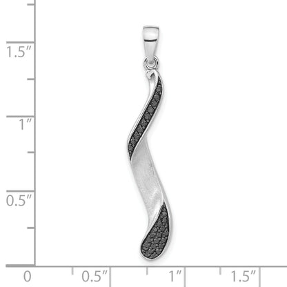 Sterling Silver & Black Rhodium Polished Brushed Cz Twisted Pendant