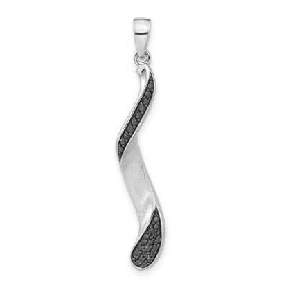 Sterling Silver & Black Rhodium Polished Brushed Cz Twisted Pendant
