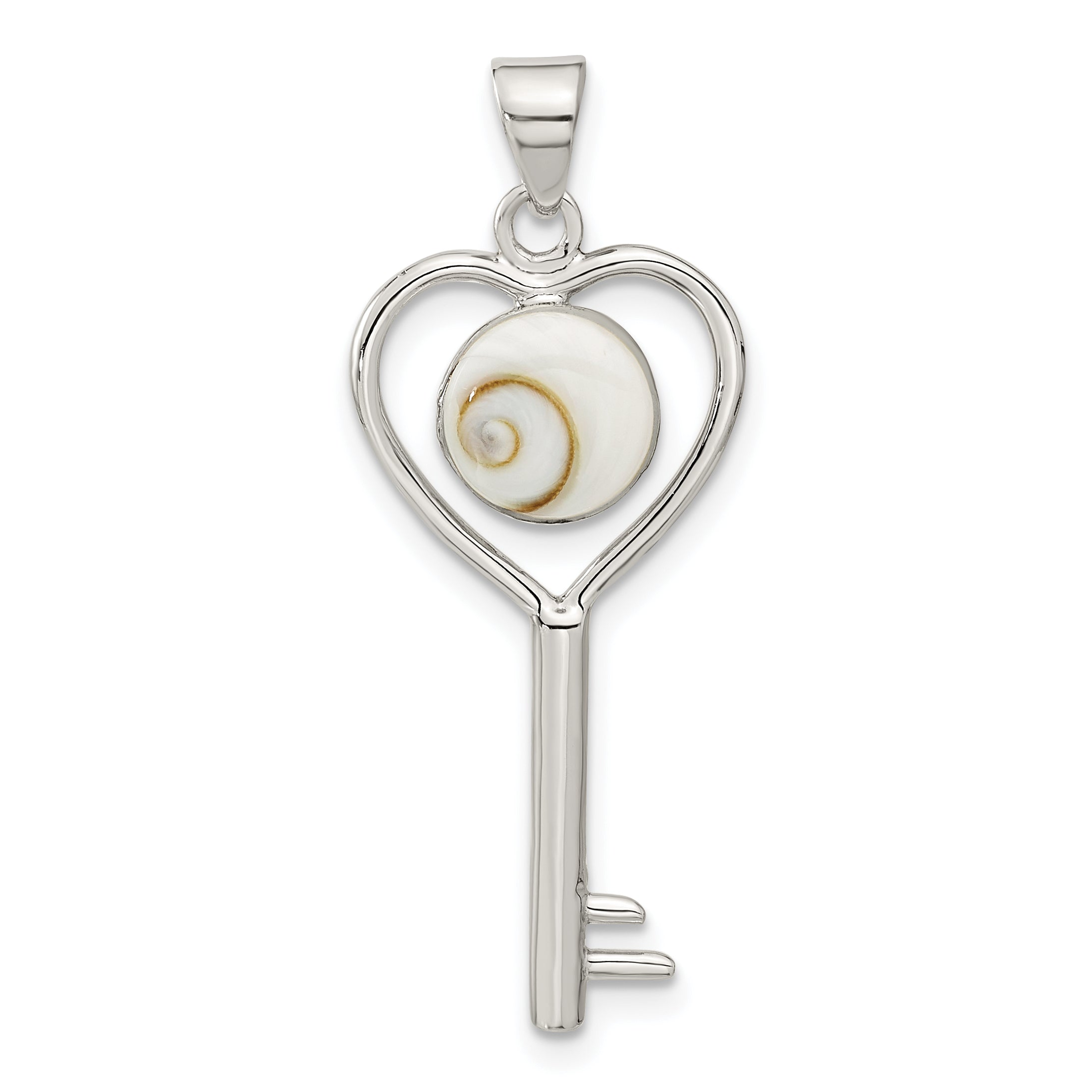 Sterling Silver Polished Shiva Eye In Heart Key Pendant