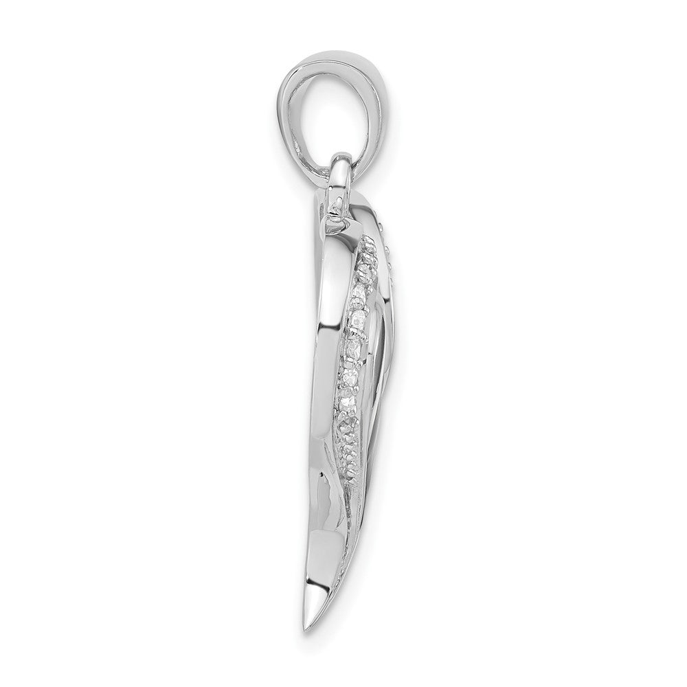 Sterling Silver Polished Black & White Enamel Cz Heart Pendant