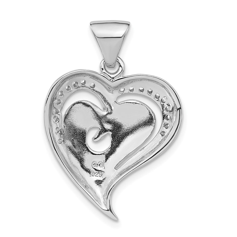 Sterling Silver Polished Black & White Enamel Cz Heart Pendant
