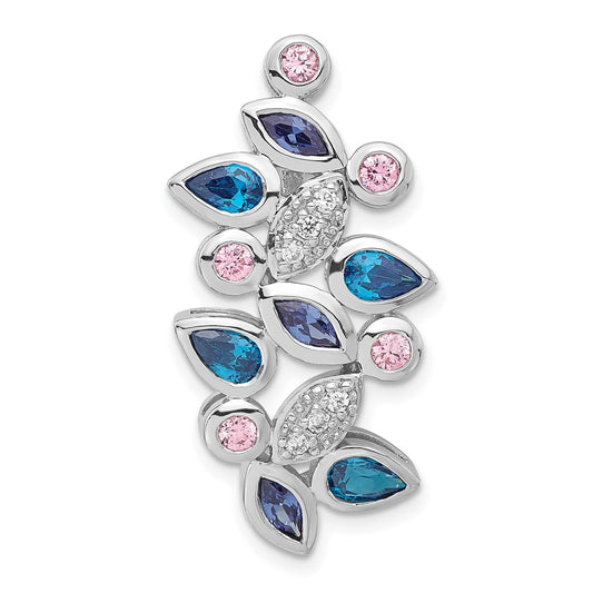 Sterling Silver Polished Pink, Blue & Clear Cz Slide Pendant