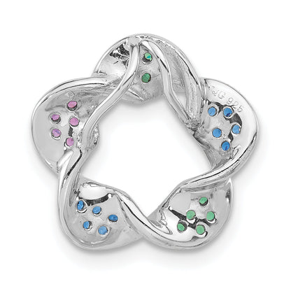 Sterling Silver W/ Black Rhodium Synthetic Stones Flower Chain Slide