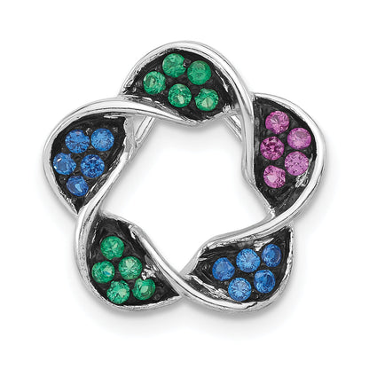 Sterling Silver W/ Black Rhodium Synthetic Stones Flower Chain Slide