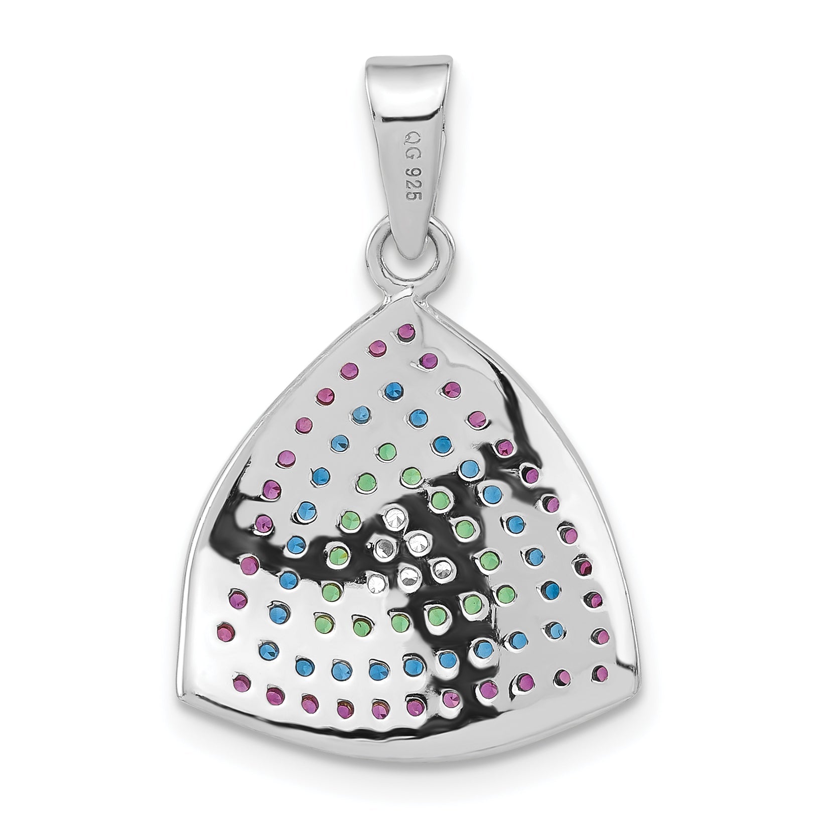 Sterling Silver & Black Rhodium Polished Syn. Stones Cz Triangle Pendant