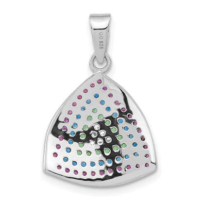 Sterling Silver & Black Rhodium Polished Syn. Stones Cz Triangle Pendant