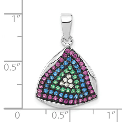 Sterling Silver & Black Rhodium Polished Syn. Stones Cz Triangle Pendant