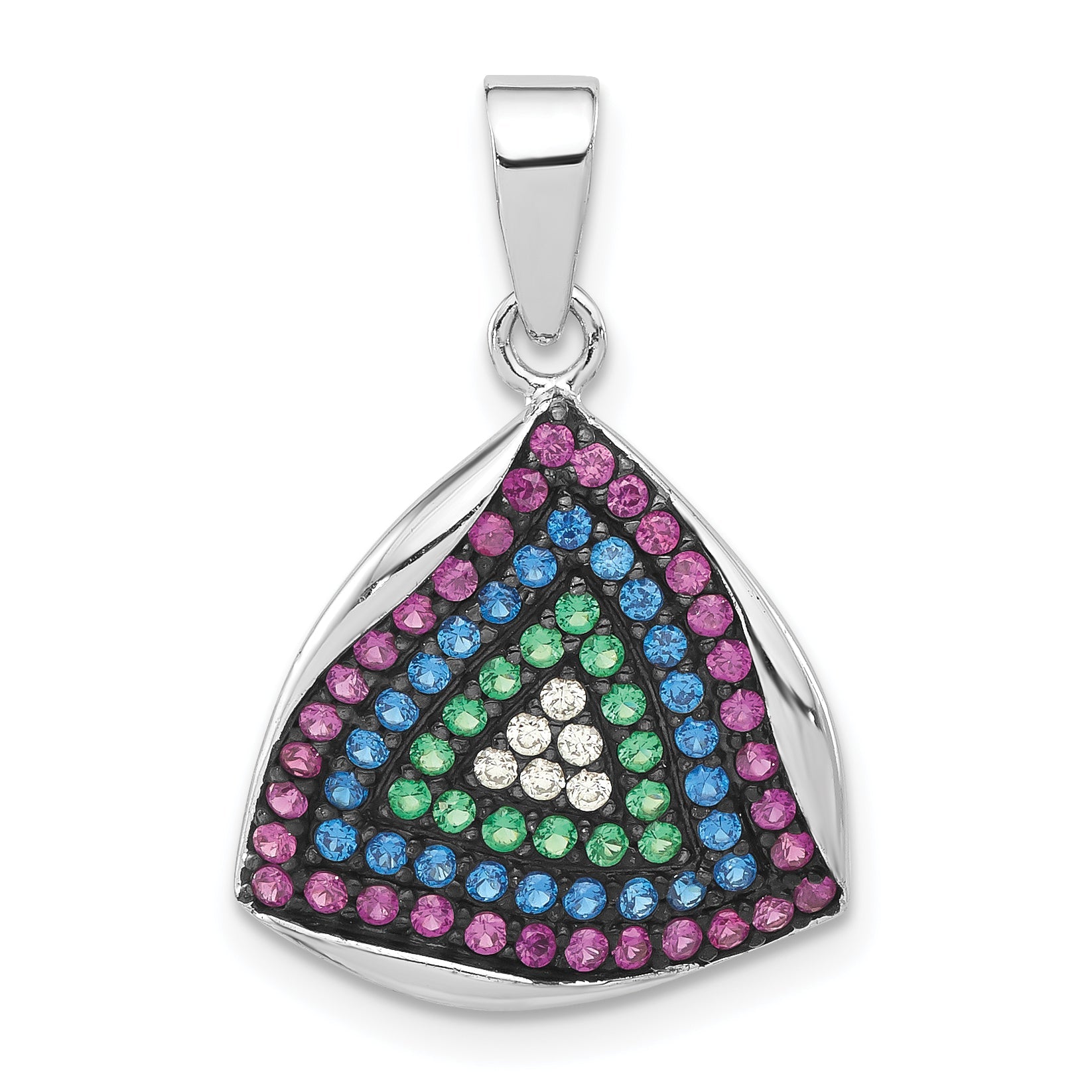 Sterling Silver & Black Rhodium Polished Syn. Stones Cz Triangle Pendant
