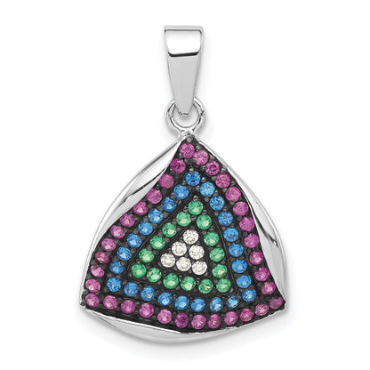 Sterling Silver & Black Rhodium Polished Syn. Stones Cz Triangle Pendant