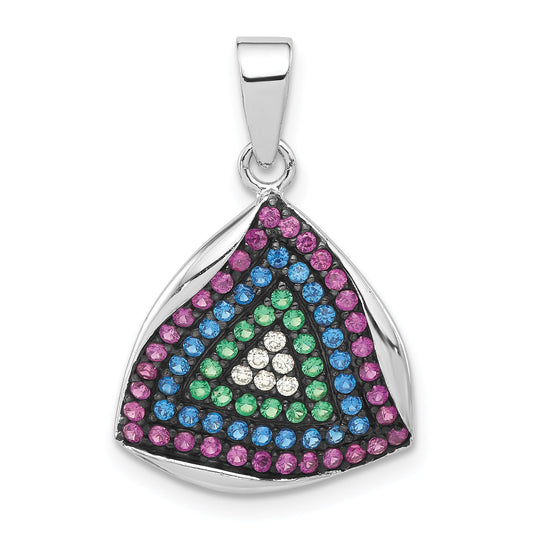 Sterling Silver & Black Rhodium Polished Syn. Stones Cz Triangle Pendant