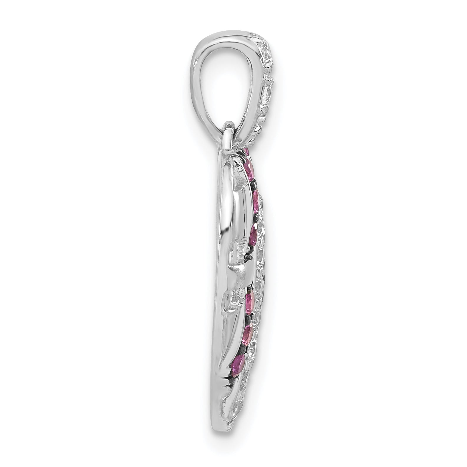 Sterling Silver & Black Rhodium Synthetic Ruby Cz Heart Pendant