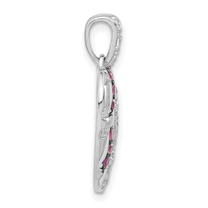 Sterling Silver & Black Rhodium Synthetic Ruby Cz Heart Pendant