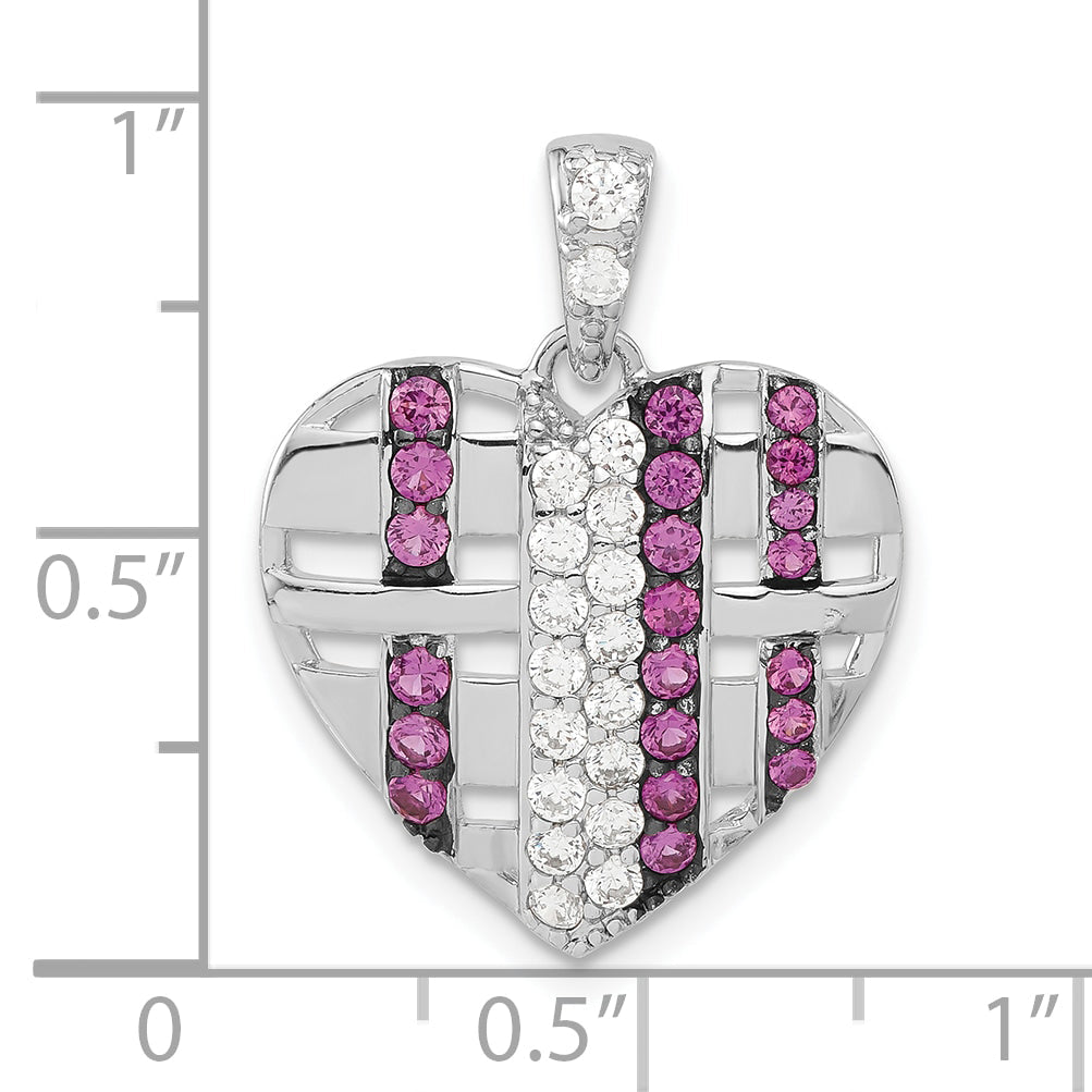 Sterling Silver & Black Rhodium Synthetic Ruby Cz Heart Pendant