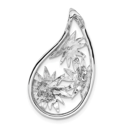Sterling Silver Cz & Blue, Green Pink Enamel Floral Teardrop Slide