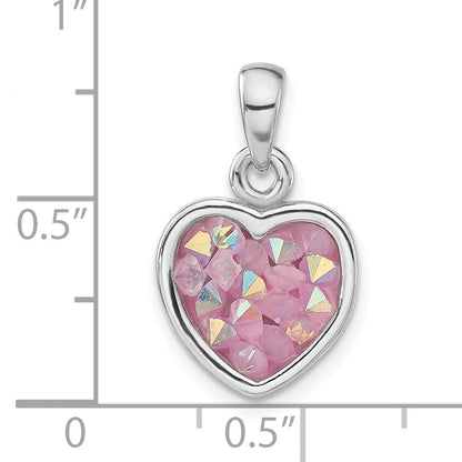 Sterling Silver Polished Pink Crystal Heart Pendant