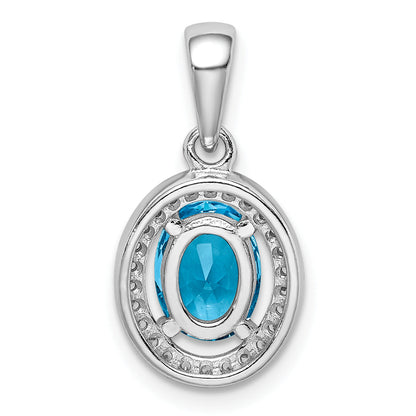 Sterling Silver Rhod-Plated W/ Light Blue And White Cz Oval Pendant