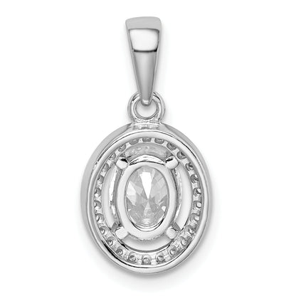 Sterling Silver Rhodium-Plated W/ Cz Oval Pendant