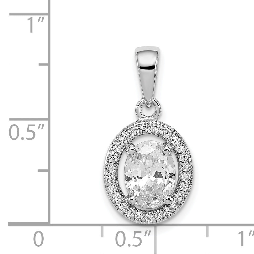 Sterling Silver Rhodium-Plated W/ Cz Oval Pendant