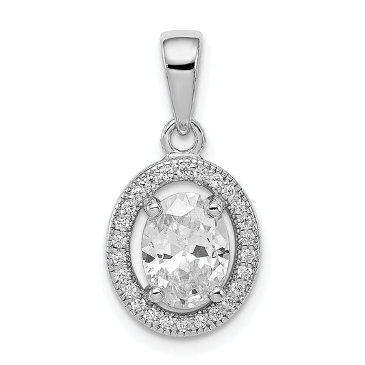 Sterling Silver Rhodium-Plated W/ Cz Oval Pendant