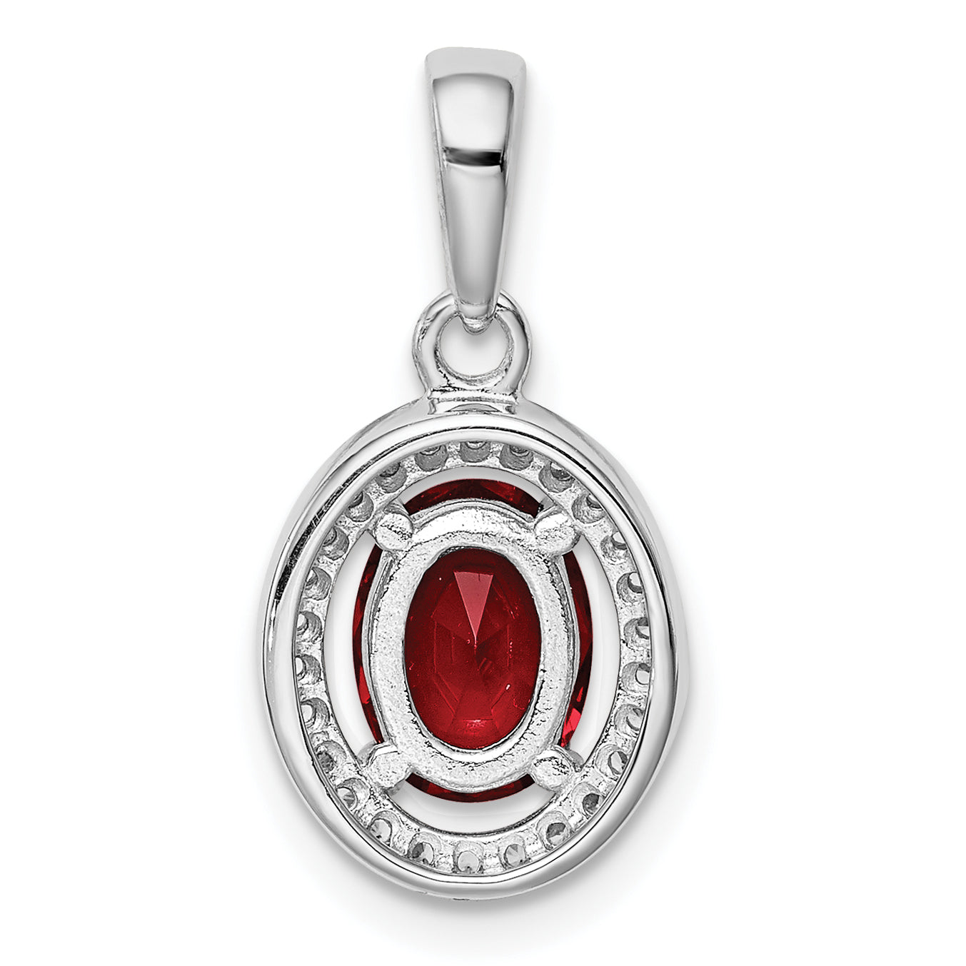 Sterling Silver Rhodium Plated Red Cz And White Halo Pendant