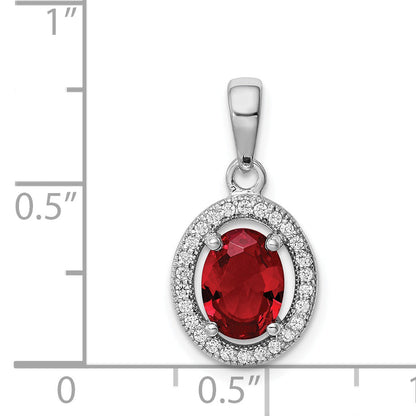 Sterling Silver Rhodium Plated Red Cz And White Halo Pendant