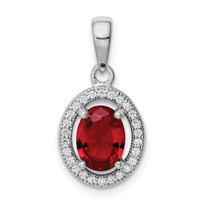 Sterling Silver Rhodium Plated Red Cz And White Halo Pendant