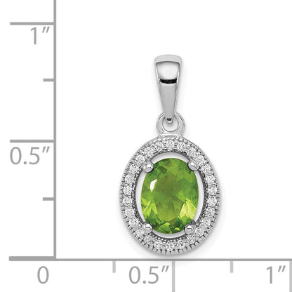 Sterling Silver Rhod-Plated Light Green And White Cz Oval Pendant