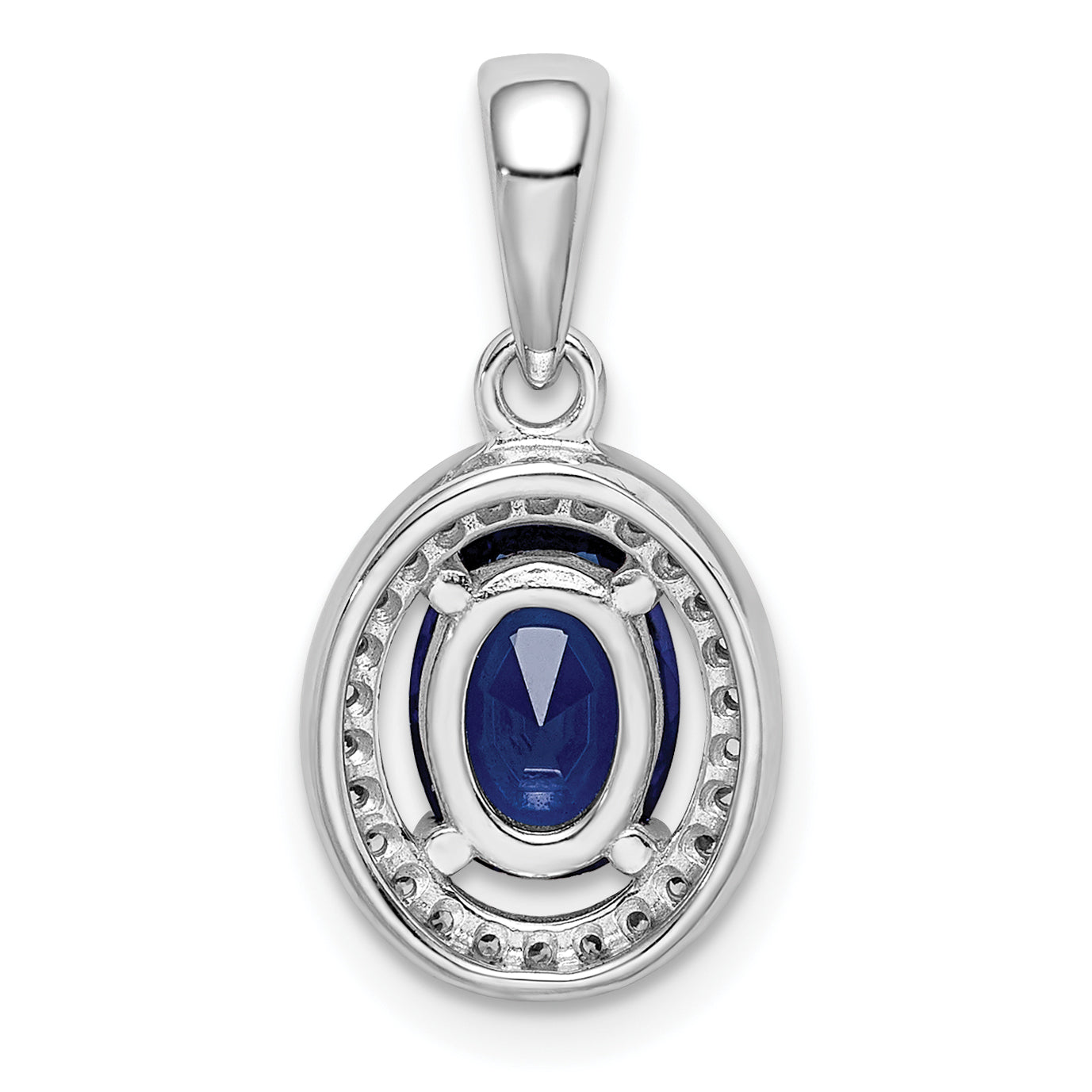 Sterling Silver Rhod-Plated Dark Blue And White Cz Oval Pendant