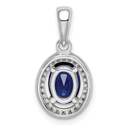 Sterling Silver Rhod-Plated Dark Blue And White Cz Oval Pendant