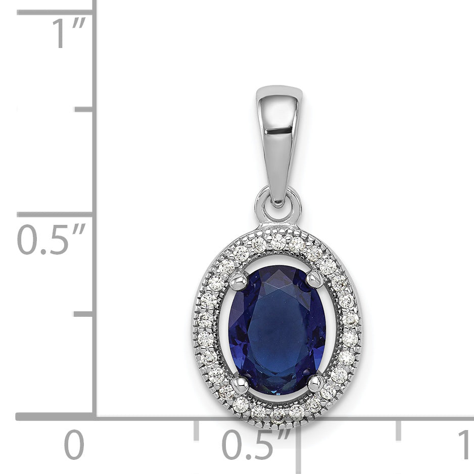 Sterling Silver Rhod-Plated Dark Blue And White Cz Oval Pendant