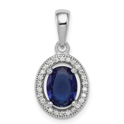 Sterling Silver Rhod-Plated Dark Blue And White Cz Oval Pendant