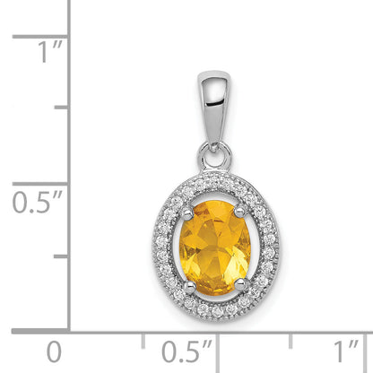 Sterling Silver Rhod-Plated Yellow And White Cz Oval Pendant