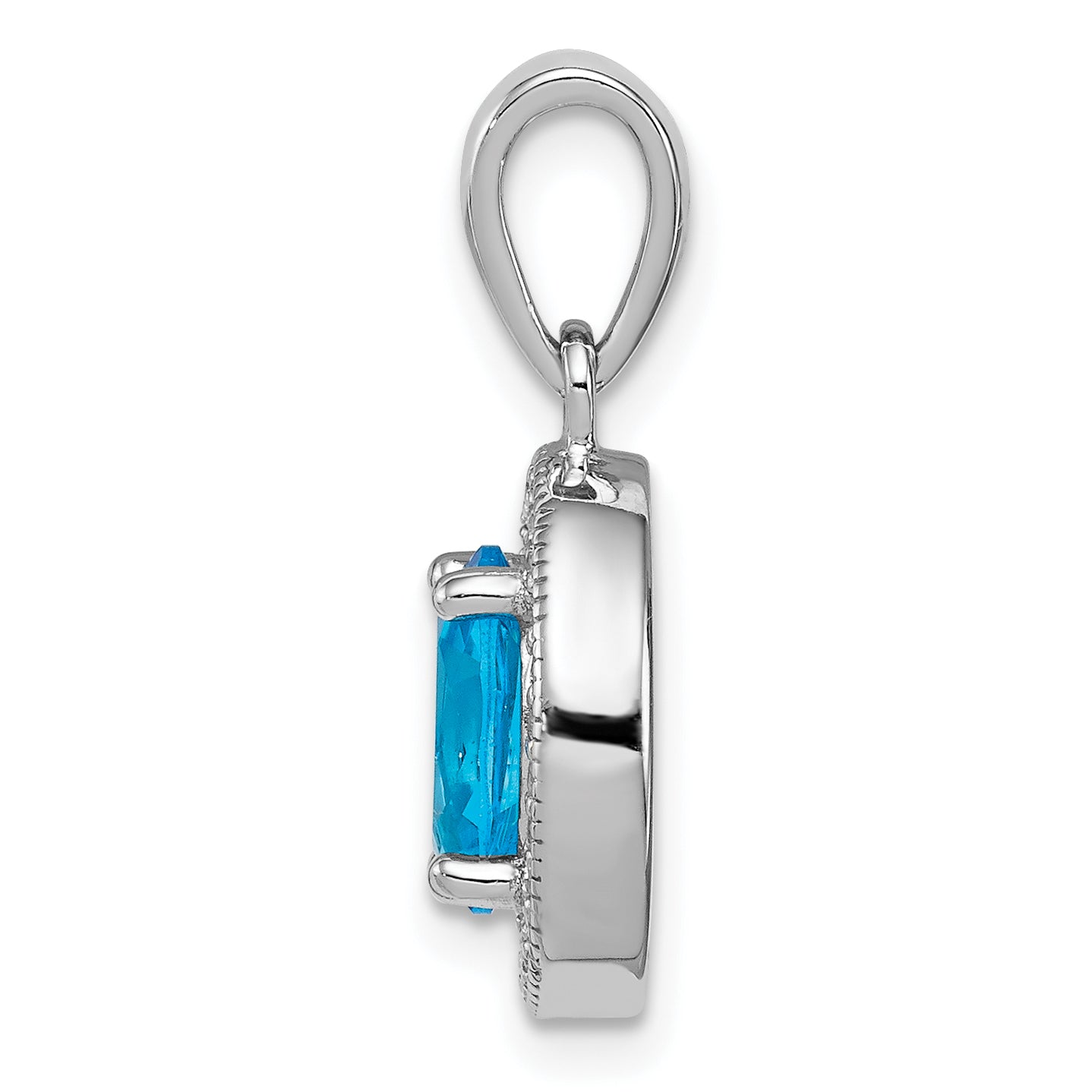 Sterling Silver Rhod-Plated Blue And White Cz Oval Pendant