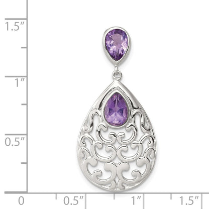 Sterling Silver Rhodium-plated Polished Amethyst Pendant