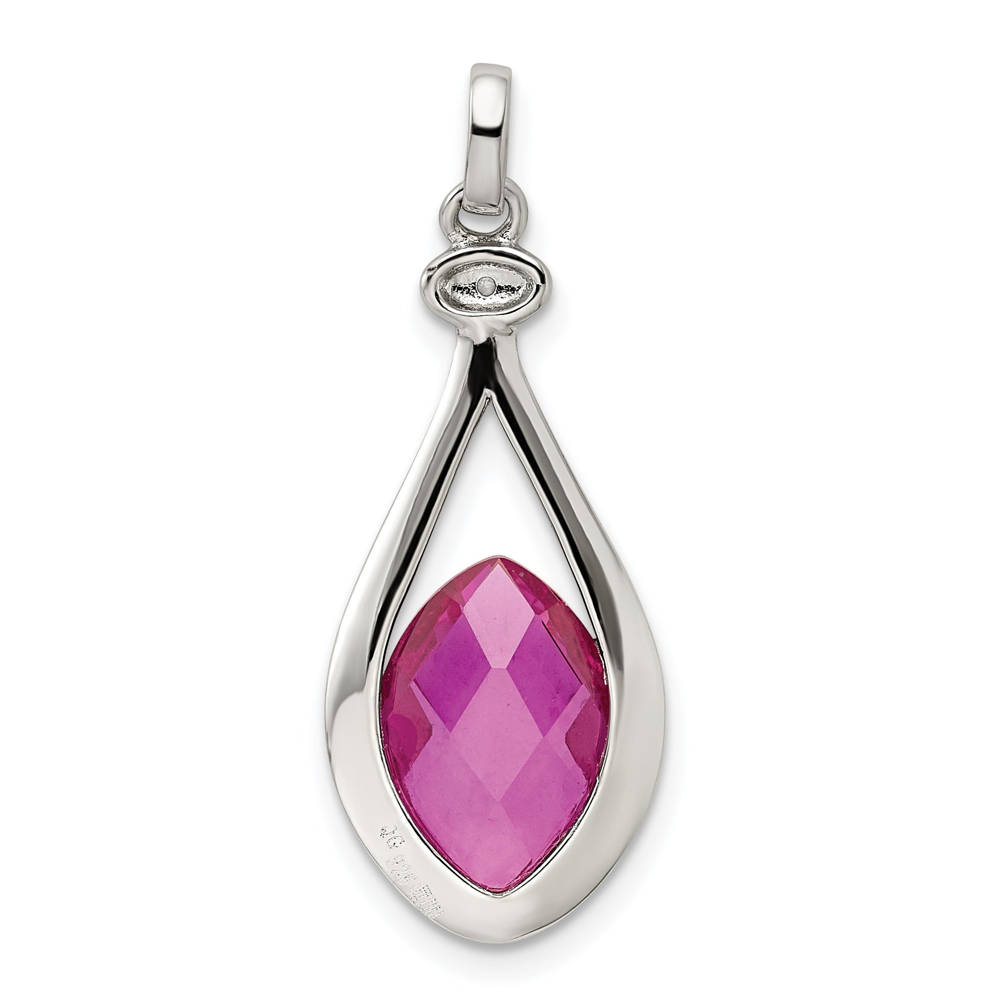 Sterling Silver Rhod-Plated Synthetic Red Fancy-Cut Marquise Pendant