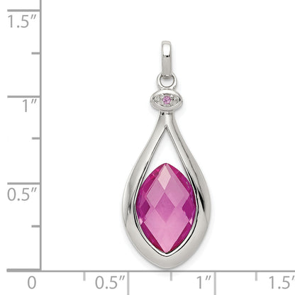 Sterling Silver Rhod-Plated Synthetic Red Fancy-Cut Marquise Pendant