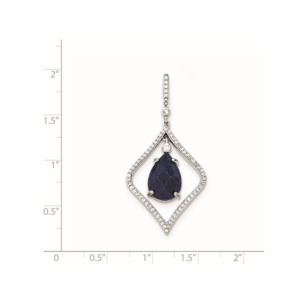 Sterling Silver With Blue Corundum And Cz Pendant