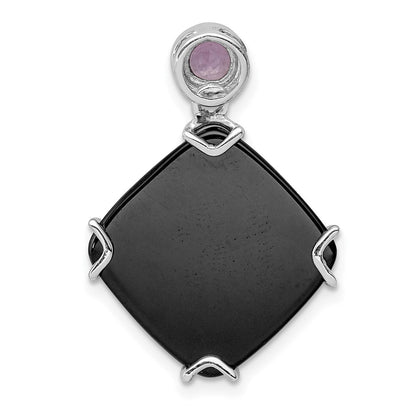 Sterling Silver Rhodium-plated Black Agate and Amethyst Pendant
