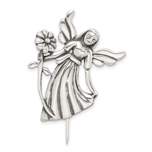 Sterling Silver Polish & Antique Angel W/Flower Pin