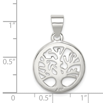 Sterling Silver Polished Round Tree Pendant