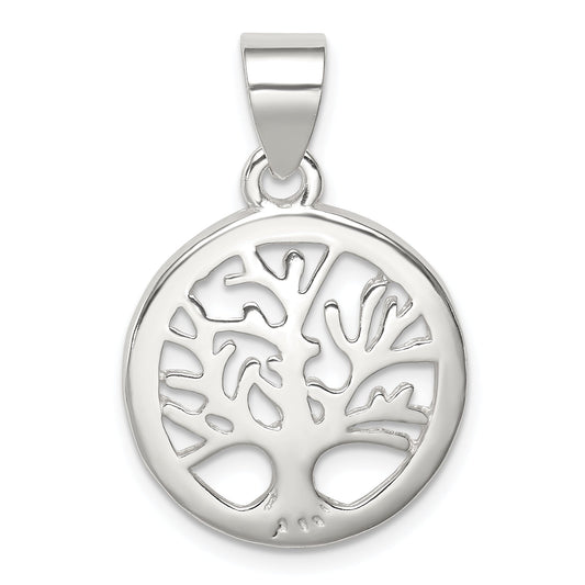 Sterling Silver Polished Round Tree Pendant