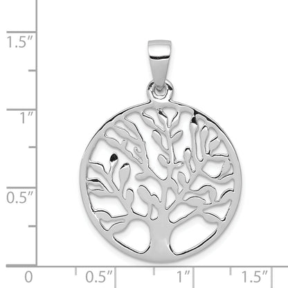 Sterling Silver Rhodium-Plated Polished Circle W/Tree Pendant