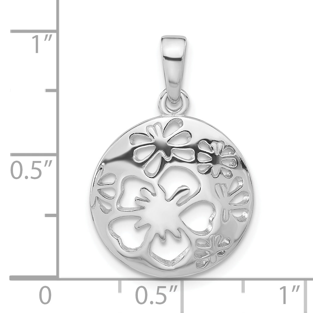 Sterling Silver Polished Cut-Out Flower Circle Pendant