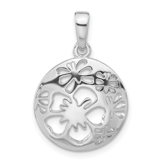 Sterling Silver Polished Cut-Out Flower Circle Pendant