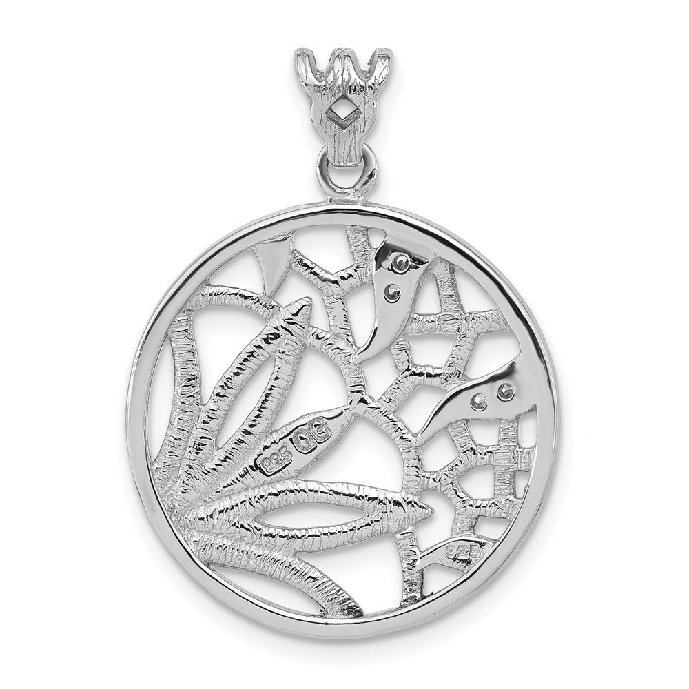Sterling Silver Rhodium-Plated Textured Cz Floral Circle Pendant