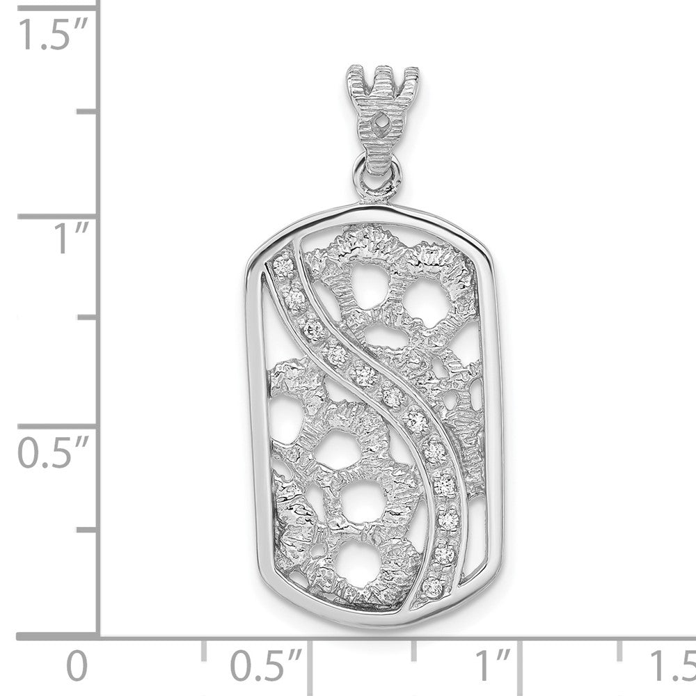Sterling Silver Rhodium-Plated Textured Cz Floral Cut-Out Dogtag Pendant