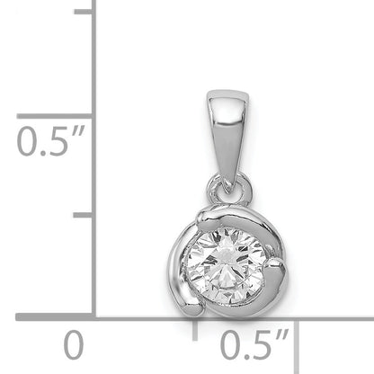 Sterling Silver Rhodium-Plated Polished W/ Cz Pendant