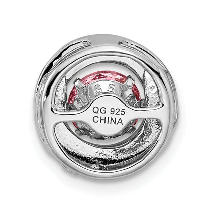 Sterling Silver Platinum-Plated Polished Vibrant Pink Cz Circle Pendant