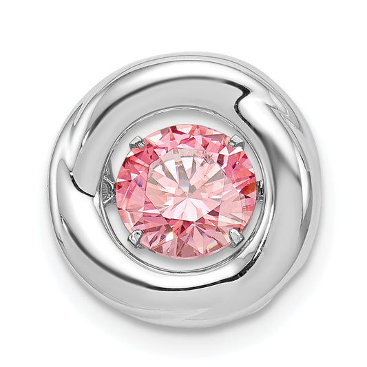 Sterling Silver Platinum-Plated Polished Vibrant Pink Cz Circle Pendant