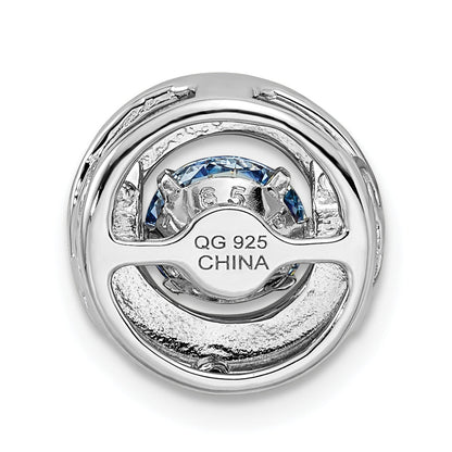 Sterling Silver Platinum-Plated Polished Vibrant Blue Cz Circle Pendant